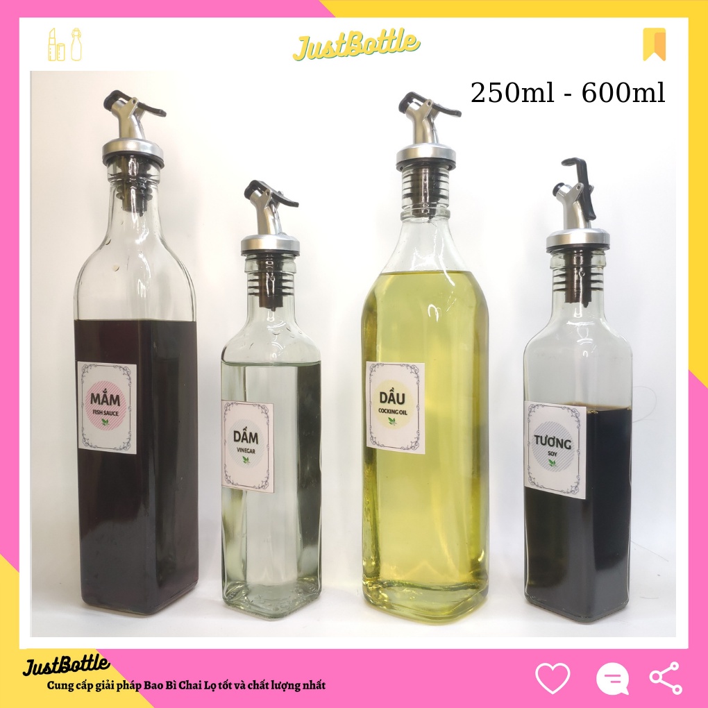 CHAI CHIẾT RÓT XỊT ĐỰNG DẦU ĂN 250ML 500ML 600ML🥇ĐƯỢC CHỌN TEM NHÃN 🥇CHAI ĐỰNG GIA VỊ NƯỚC MẮM TƯƠNG RƯỢ DẤM THỦY TINH