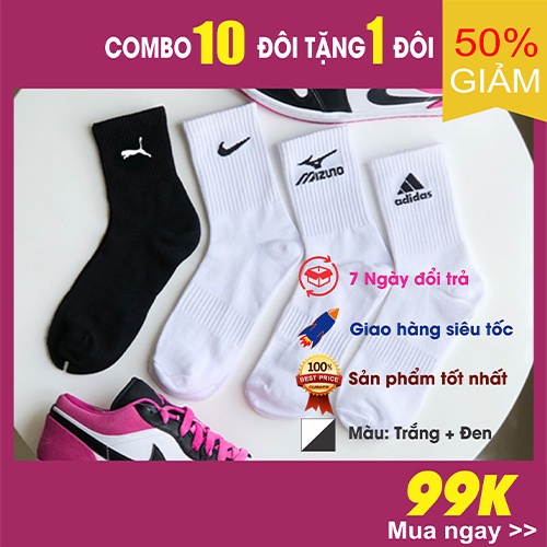 COMBO 10 ĐÔI TẶNG 1 ĐÔI Tất/vớ dệt kim Nike,Adidas,Puma,Mizuno,Drew,Champion,Supreme,Balenciaga,Vans,Converse,MLB,Jordan