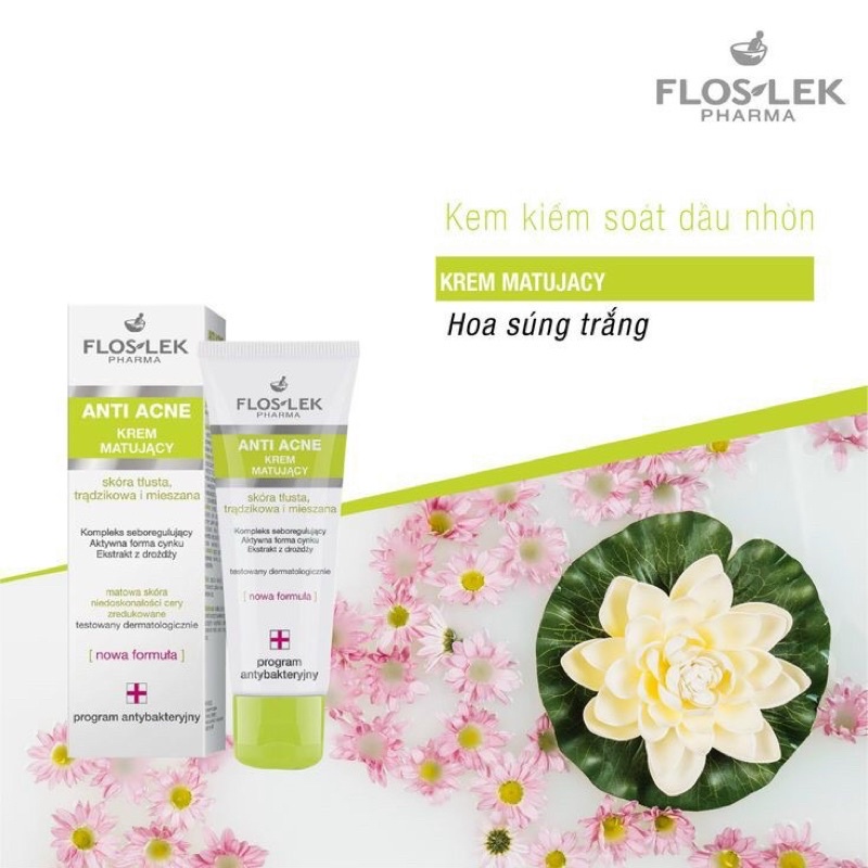 Kem kiểm soát dầu và điều tiết nhờn Floslek Anti Acne Mattifying Cream 50ml