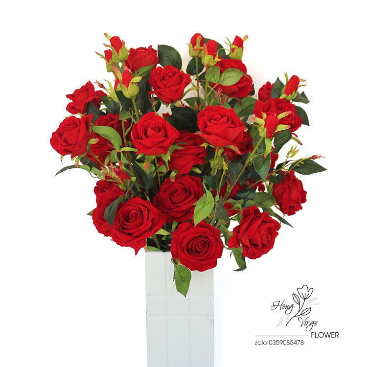Cành Hồng Nhung Giả 5 Bông Cành Dài 80cm