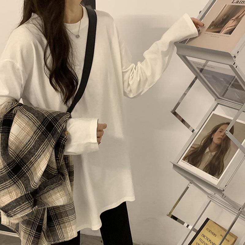 Áo thun XIAOZHAINV dài tay cổ tròn dáng rộng thời trang mùa thu cho nữ