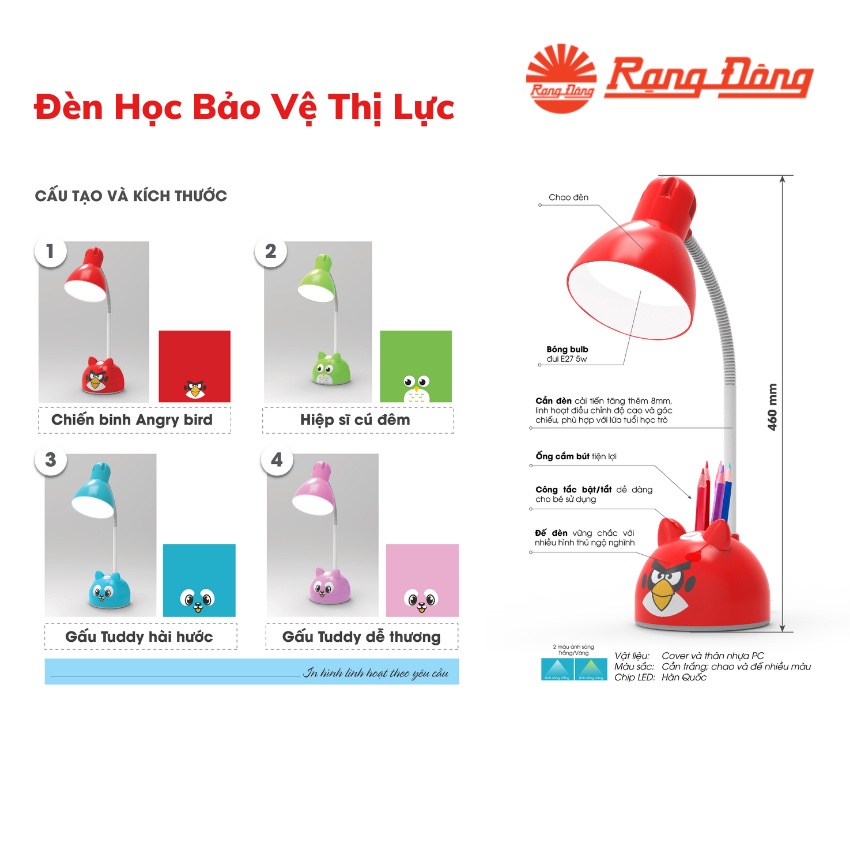 Đèn Bàn Học Chống Cận Rạng Đông RD-RL-27.V2 5W– Đèn học để bàn cute cho bé – Tuổi Thọ 20.000 giờ - Bảo Hành 12 Tháng