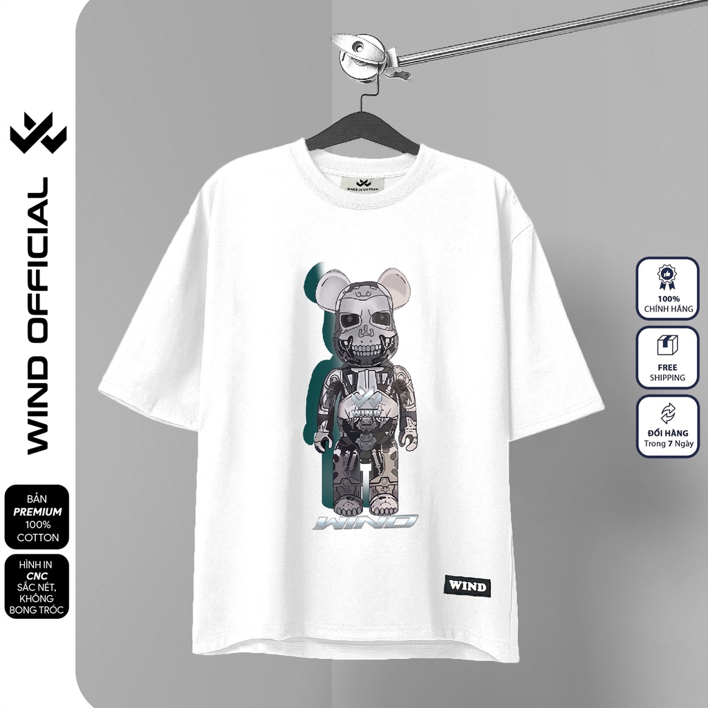 Áo thun tay lỡ unisex WIND phông form rộng 65% Gấu Điện nam nữ oversize