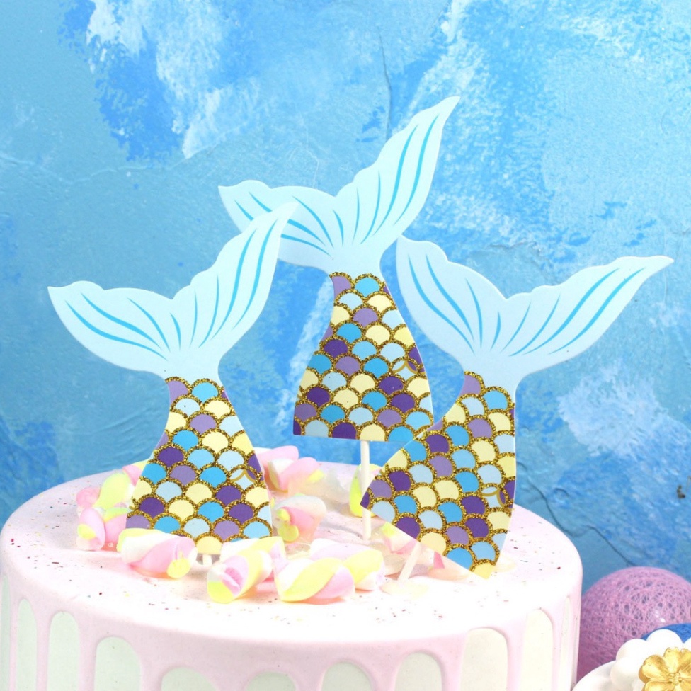 sinh nhật trang trí bánh kem [FREESHIP] set cắm giấy tiên cá ánh kim