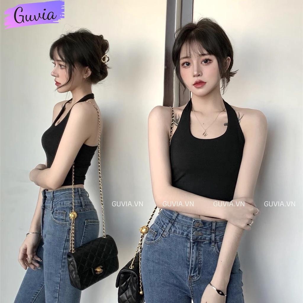 Áo Croptop Nữ Kiểu Yếm Hở Lưng Choàng Cổ Ôm Body Gợi Cảm, Áo Yếm Nữ CRT Chất Borip GUVIA | BigBuy360 - bigbuy360.vn