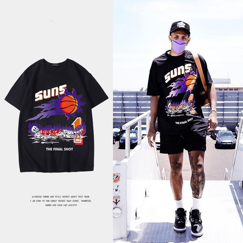 Áo Thun Cotton Tay Ngắn Cổ Tròn Dáng Rộng Phong Cách Bóng Rổ Mỹ Cá Tính