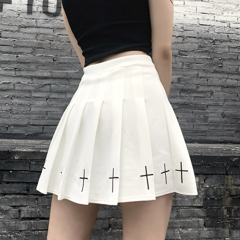 DUNEA Punk Style Pleated A-Line Skirt With Belt