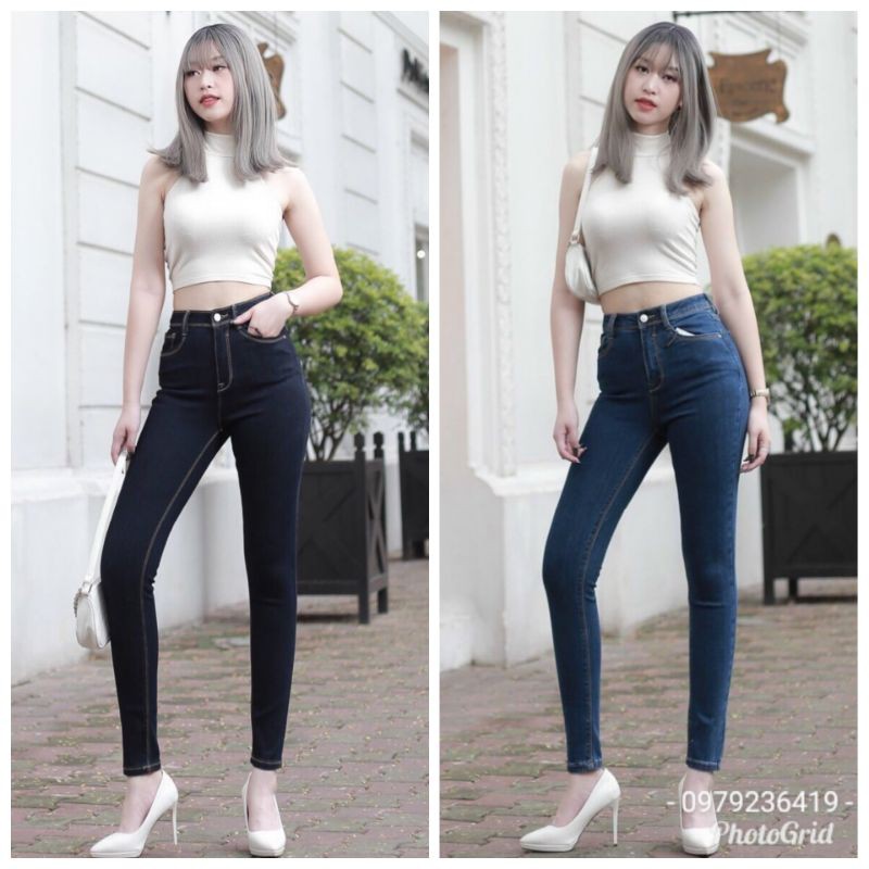 Quần jean skinny chỉ nổi, ôm bó sát cạp cao tôn dáng, vải co giãn 4 chiều