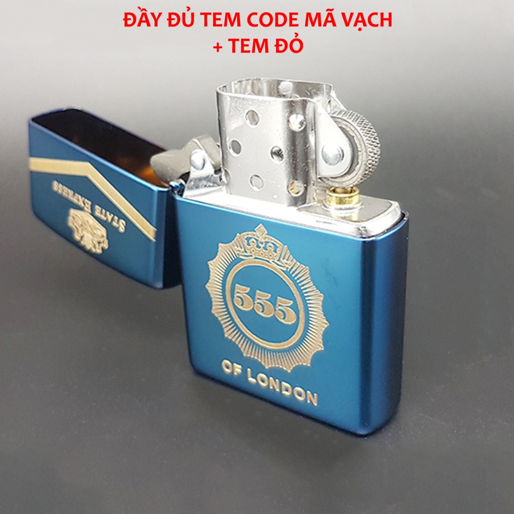 Bật zippo xanh, hộp quẹt Sapphire khắc 555 vỏ dày hàng chuẩn Mỹ- KenZ