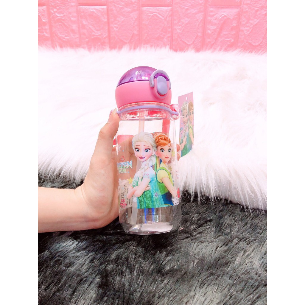 Bình nước cho bé đi học (3696) , đi chơi đủ hình Kitty , Elsa , Nhện... 450ml