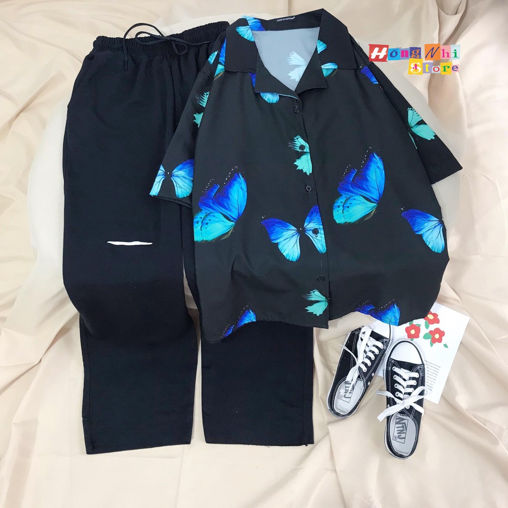 Áo sơ mi hoạ tiết tay lỡ dáng rộng, sơ mi đi biển, sơ mi bướm to tay lửng unisex - mm | BigBuy360 - bigbuy360.vn