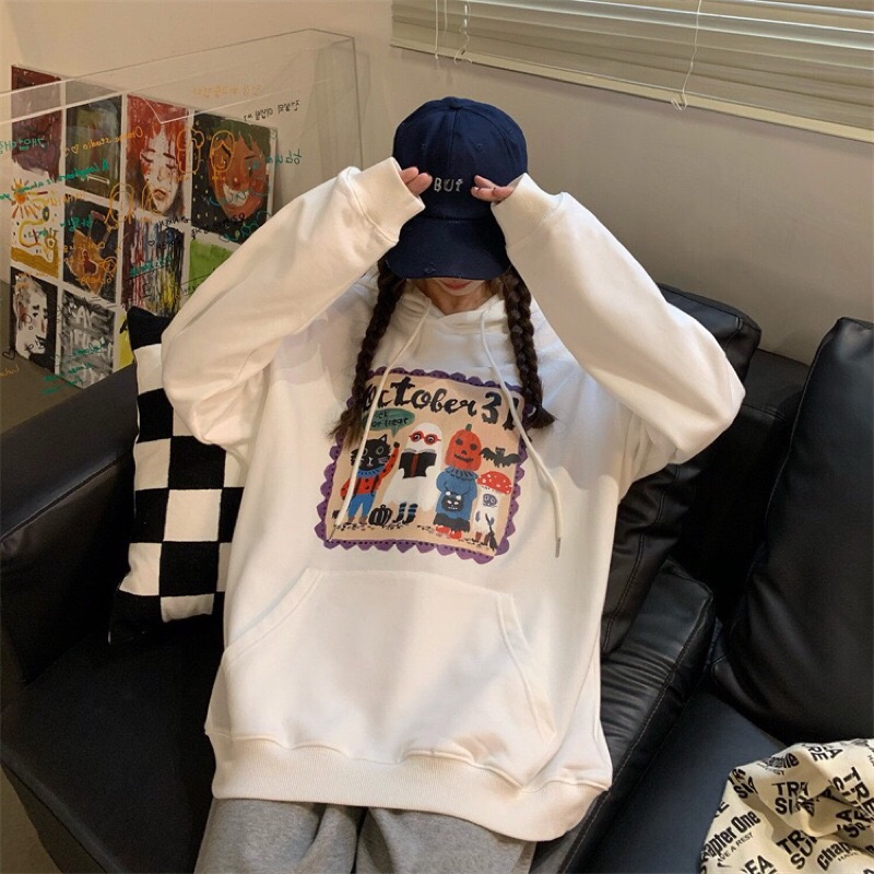 Áo nỉ hoodie có mũ October 31 in hoạ tiết