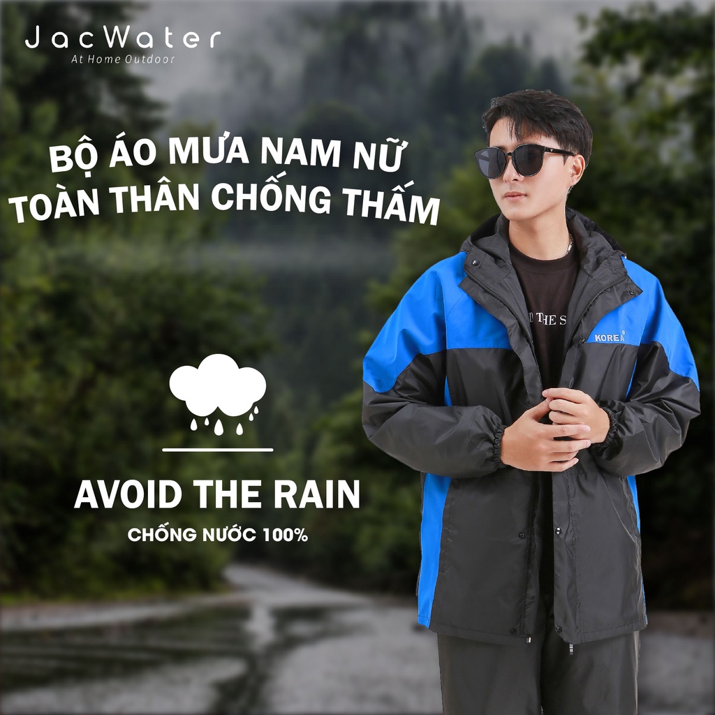 Áo mưa bộ nam nữ hai lớp chống thấm nước, quần áo đi mưa tốt Jacwater C440
