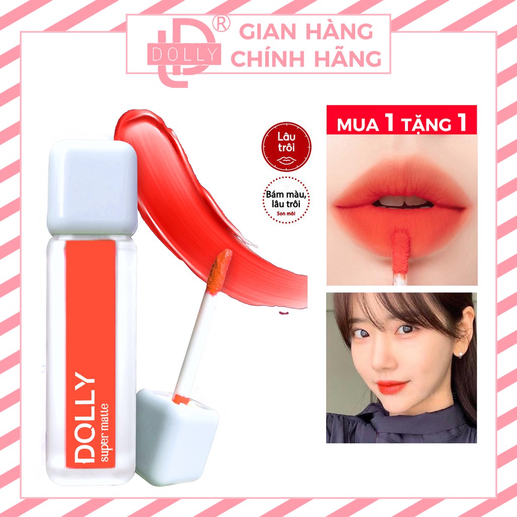 Son kem lì Màu "CAM TƯƠI " DOLLY SUPER MATTE chính hãng không chì, MUA 1 TẶNG 1