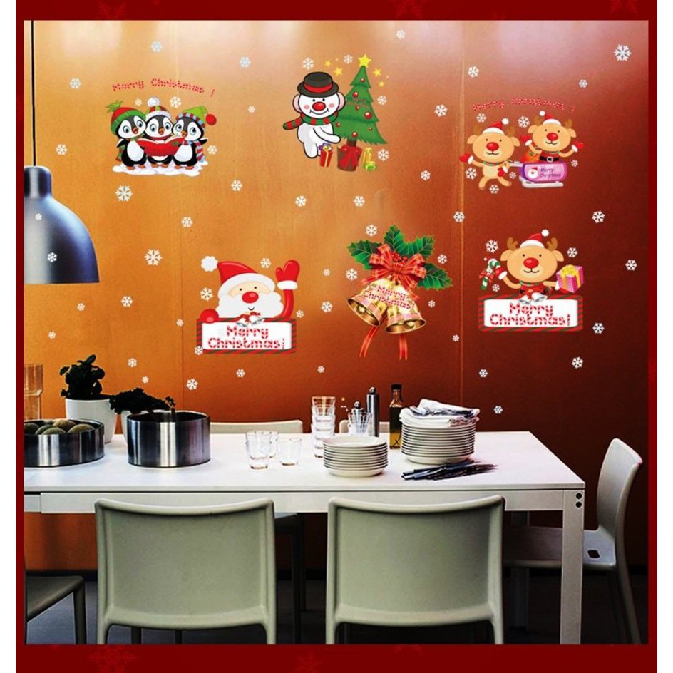 Decal giáng sinh trang trí trên cửa kính có keo sẵn dễ dán- Decal trang trí noel văn phòng đẹp TPHCM