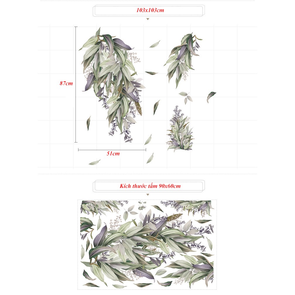 [MẪU LÁ RỦ XUỐNG- SẮC THU ĐÔNG] Decal dán tường phong cảnh cây lá trang trí phòng khách, phòng ngủ, cửa, tủ nội thất