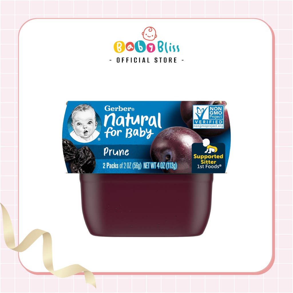 Mận đen nghiền Gerber cho bé ngăn ngừa táo bón  (Hàng Air | Đủ Bill - Baby Bliss]