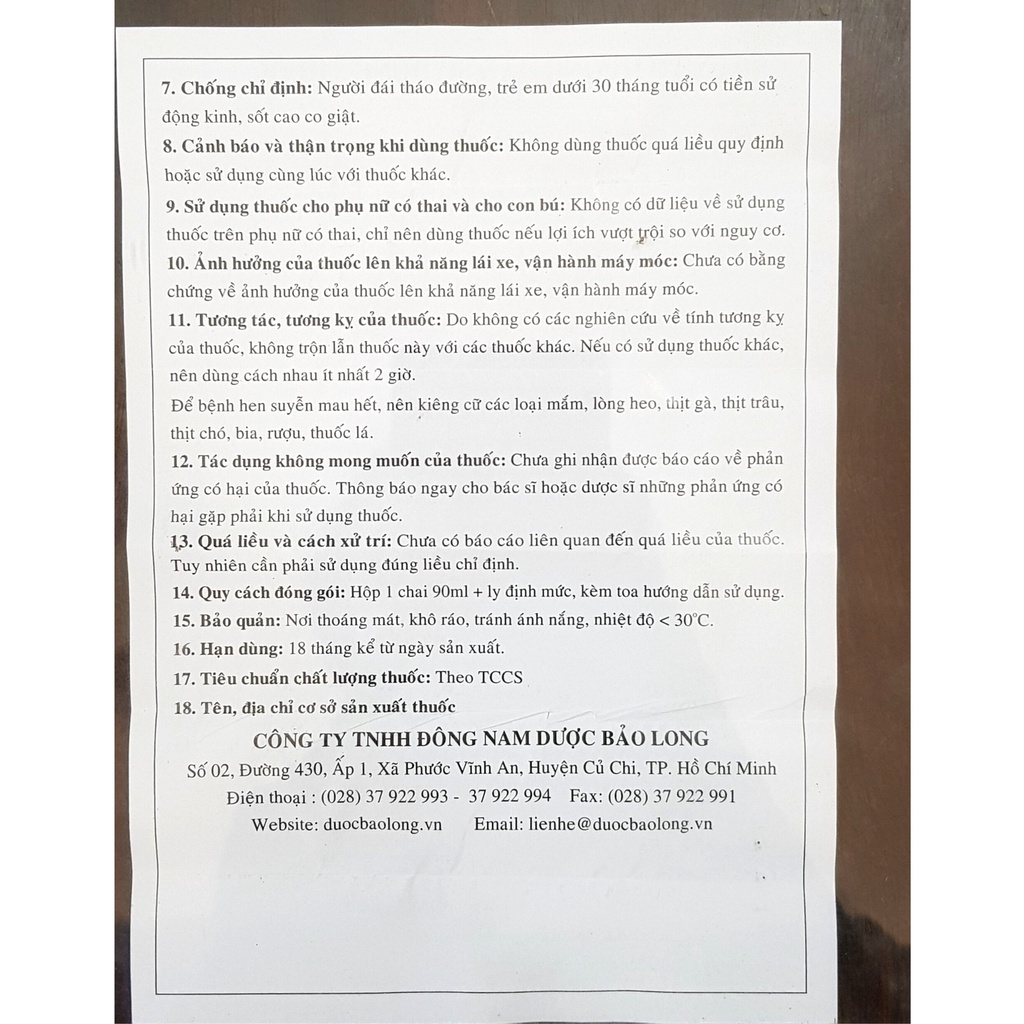 Siro Ho Bạch Long Thủy- Phạm Thiên Long, chai 90ml, hỗ trợ người bị ho gió, ho khan, ho có đờm