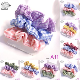 Set 3 dây buộc tóc, cột tóc vải scrunchies caro thời trang Orin K1204