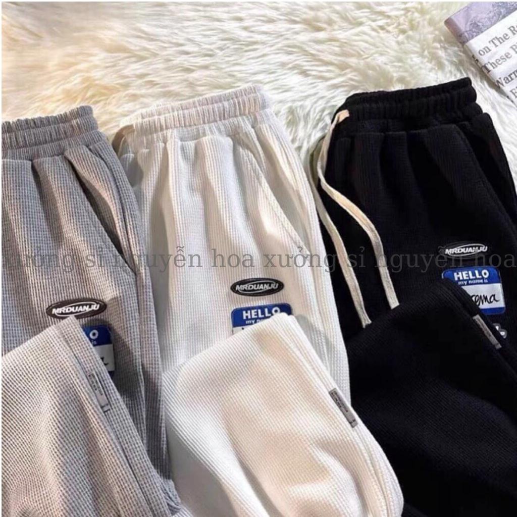 Quần cullottes ống xuông thêu chữ hello 3 màu xám trắng đen dáng unisex nam nữ mặc được phong cách cá tính năng động