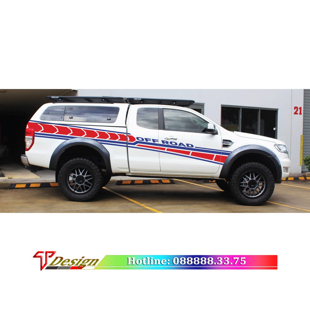 Tem xe bán tải BT50, tem xe mitsubishi, tem xe Ford ranger WRAP19, decal xe bán tải KT 387x39cm