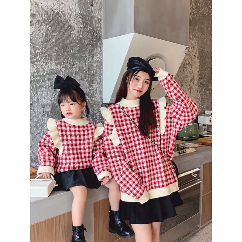 Hàng QCCC - Set áo len caro dành cho mẹ & bé