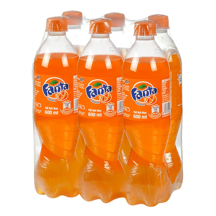 Lốc 6 Chai Nước Có Gas Sprite / Coca giảm đường / Fanta cam/ Fanta Soda kem (600ml / Chai)