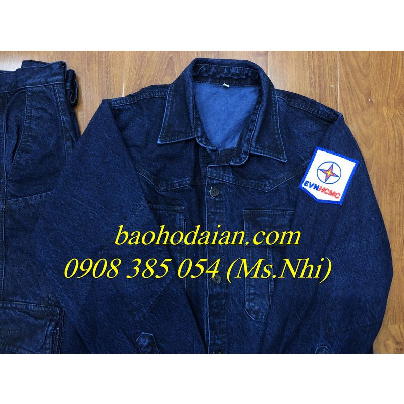 Quần áo jean điện lực tiêu chuẩn may kèm logo- Hình thật