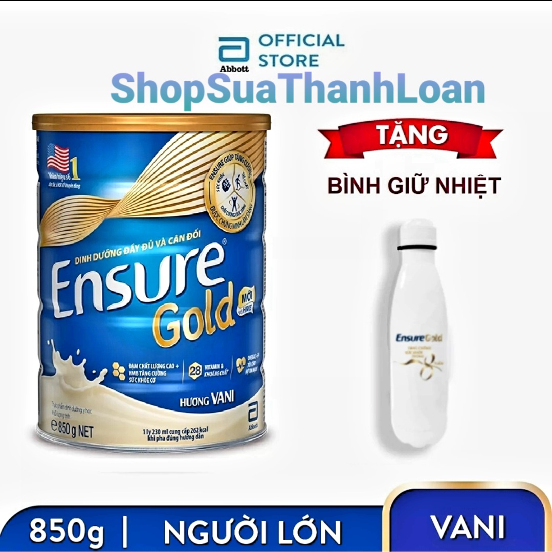 [Tặng Bình giữ nhiệt] Sữa bột Ensure Gold Vani (HMB) 850g