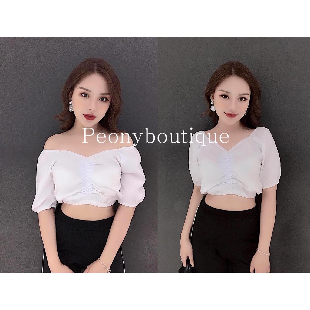 Áo croptop tay bồng rút dây tuỳ chỉnh