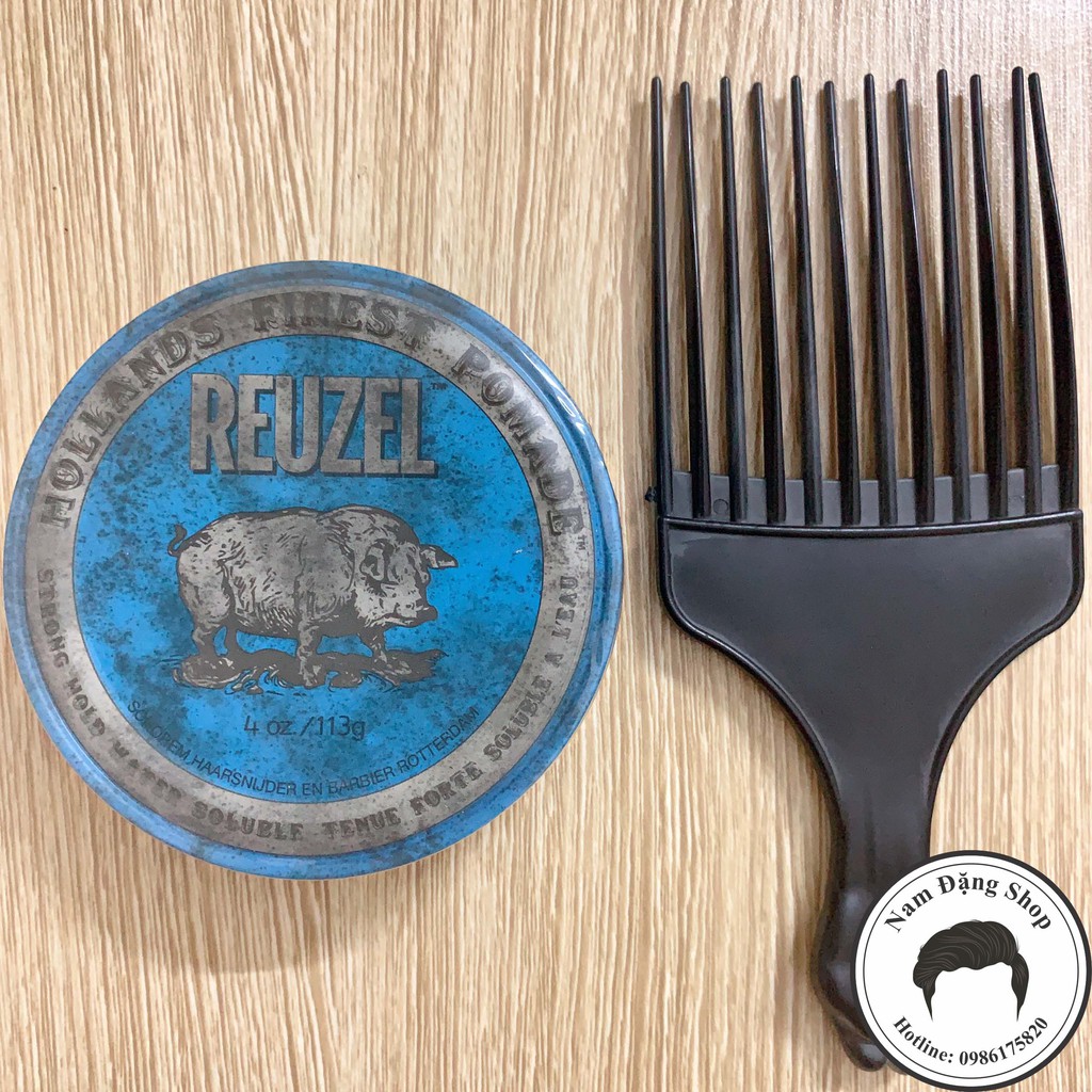 Pomade vuốt tóc Reuzel Blue 113g + Tặng Lược Chải Pomade Chuyên Dụng Afro Pick