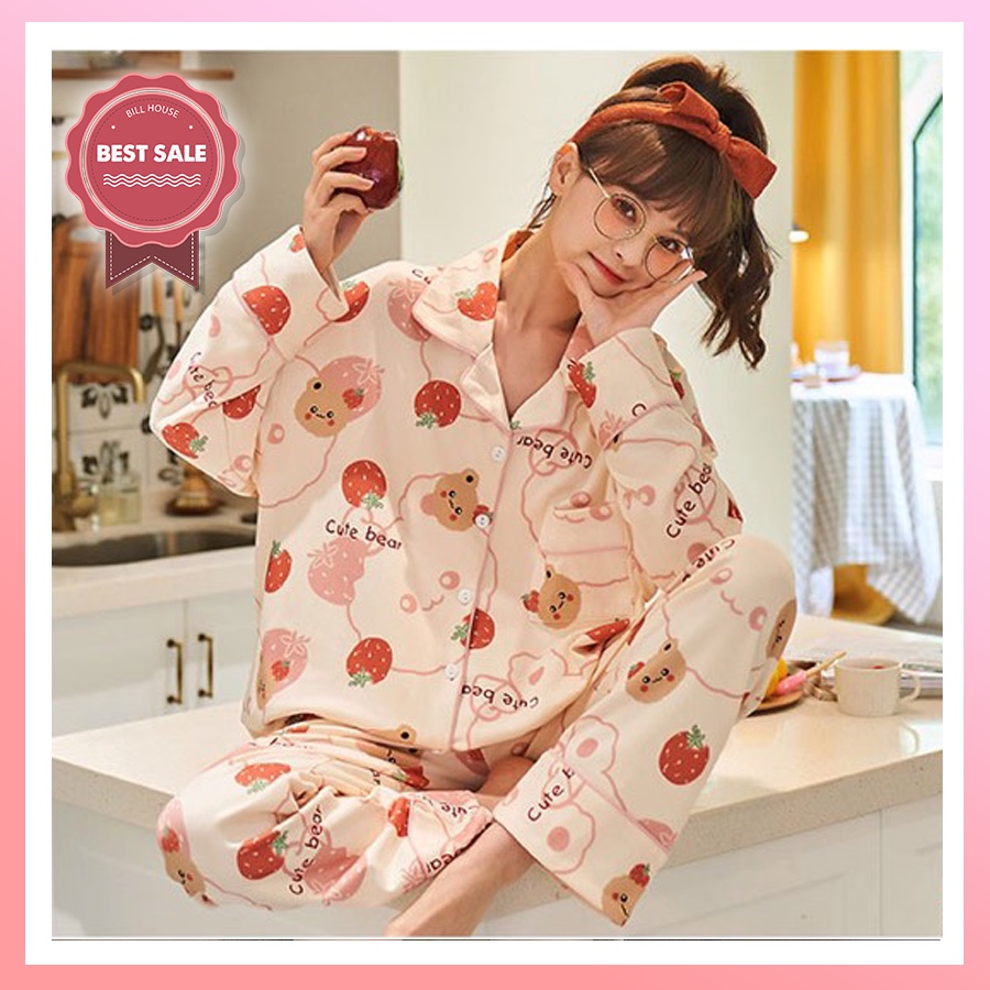 Đồ bộ nữ pijama mặc nhà tiểu thư tay dài họa tiết dễ thương bigsize cao cấp chất thô hàn mềm mại PJMDAI04