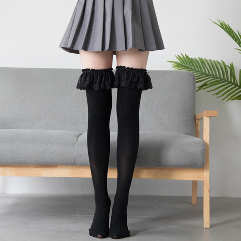 Xiangbao Vớ Dài Qua Gối Phối Ren Xếp Ly Ngọt Ngào Gợi Cảm Phong Cách Lolita Nhật Bản Cho Nữ