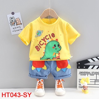 0 - Sale Off - Bộ bé trai mùa hè cotton thoáng mát, in hình khủng long dễ thương - HT043