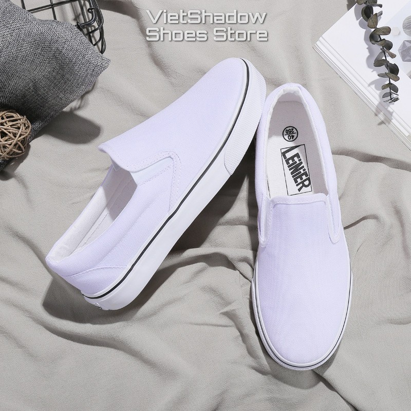 Slip on nam - Giày lười vải nam LEiNiER - Chất liệu vải bố 3 màu (đen), (trắng) và (đen tuyền) - Mã SP 228