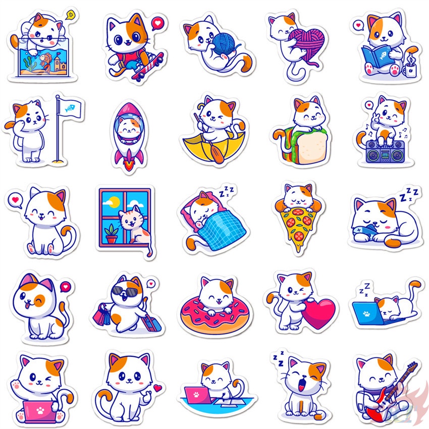 ❉ Nhãn Dán Mini Series 01 Hình Mèo Con Đáng Yêu ❉ Bộ 50 Sticker Họa Tiết Doodle Hợp Thời Trang