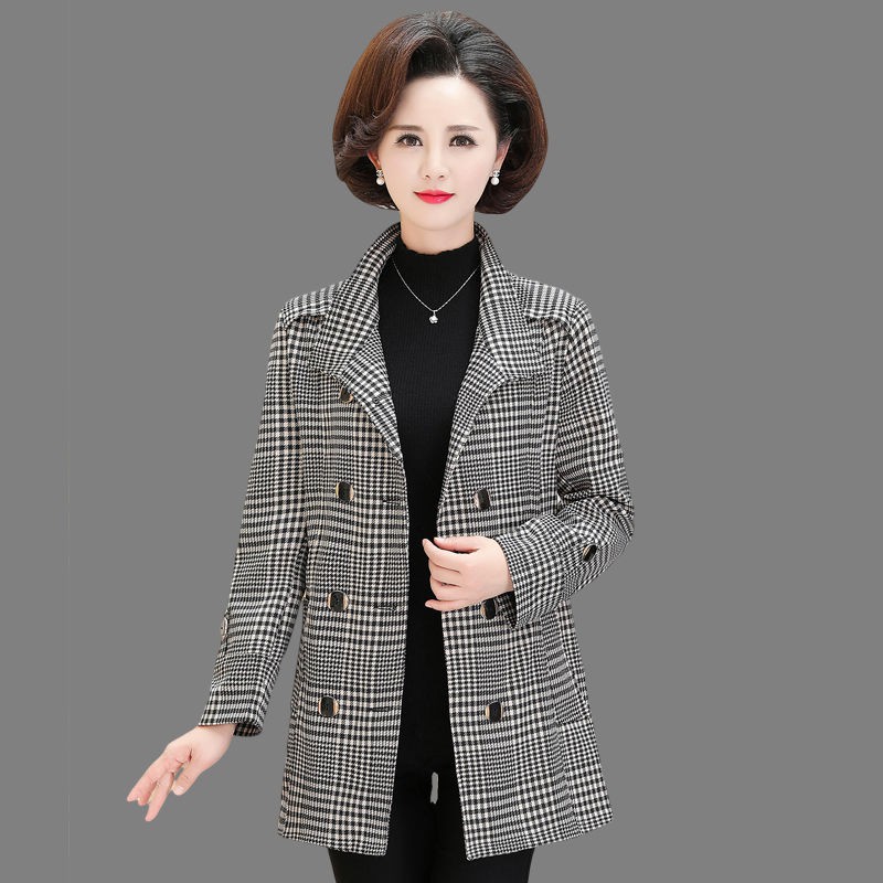 Middle aged fashion❆☇Áo Khoác Kẻ Sọc Ô mẫu mới cho mẹ, mùa xuân phụ nữ trung niên và già, thu 40 tuổi, 50 tuổi11