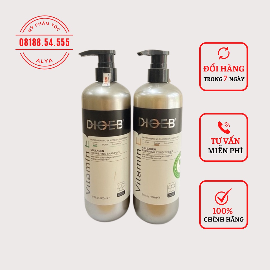 Cặp Dầu Gội Xả Dioeb Vitamin E Collagen 800ML - Phục Hồi Tóc Hư Tổn, Chống Rụng, Kích Thích Mọc Tóc. HÀNG CHÍNH HÃNG