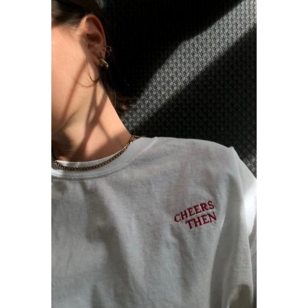 Áo thun thêu cotton unisex CHEERS THEN
