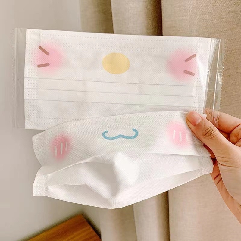 Khẩu trang trắng họa tiết con mèo hello kitty siêu dễ thương - set 50/100 cái