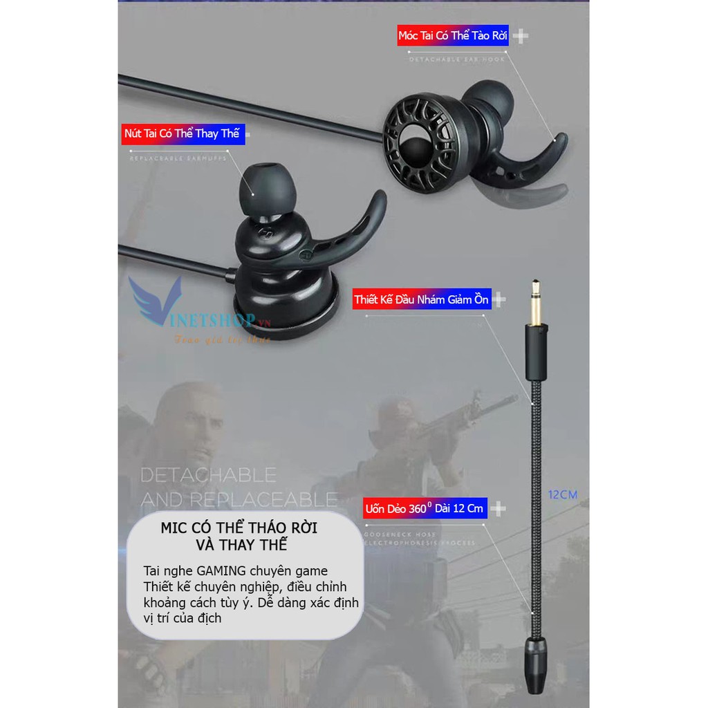 Tai Nghe Chơi Game T5 Kèm Mic Rời bass siêu trầm Cho Điện Thoại, Máy Tính, PC, Laptop -dc3642