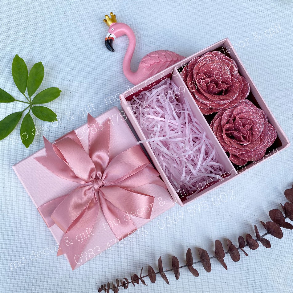 Hộp Dài Hoa Nhũ Đựng Son, Đựng Quà Kích thước 13,5cm x 13,5cm x 7cm - MƠDECOR