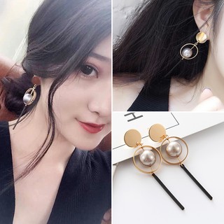 Bông Khuyên Tai Dài Hàn Quốc Mã Não Mix Khung Tròn Và Que Thẳng Cá Tính !
