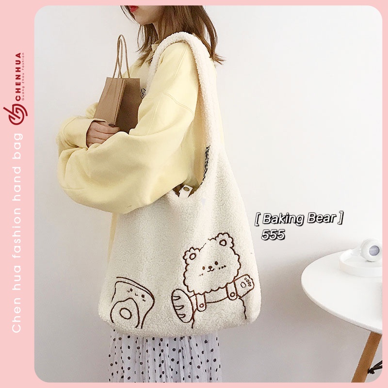 Túi đeo vai nữ ChenHua túi tote vải đeo vai ulzzang a4 dùng đi học đi chơi đựng laptop kèm sticker đẹp TX83