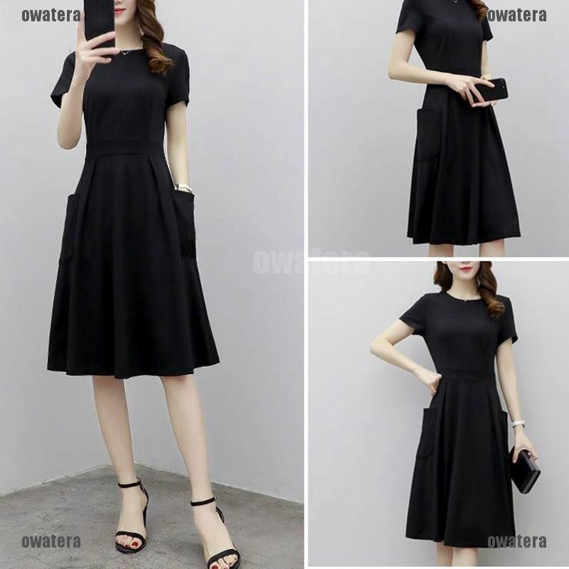 👗KIỀU DIỂM👗Plus Size Korean Summer Midi Dresses Pocket Round Neck Loose Casual Long Dress