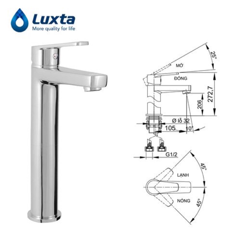 [Mã BMBAU300 giảm 10% đơn 499K] Vòi Lavabo Nóng Lạnh Luxta L1205B -VLXD XANH