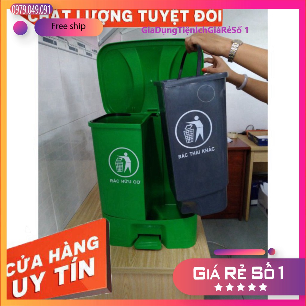 THÙNG RÁC NẮP BẬT 2 NGĂN CỠ LỚN 40L NHỰA VIỆT NHẬT