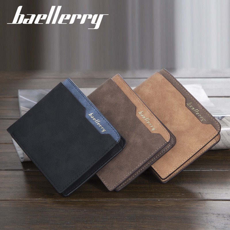 「COD」Baellerry Men's Short Wallet Simple Multi-card Open Coin Purse Fashion Soft Leather Thin Wallet