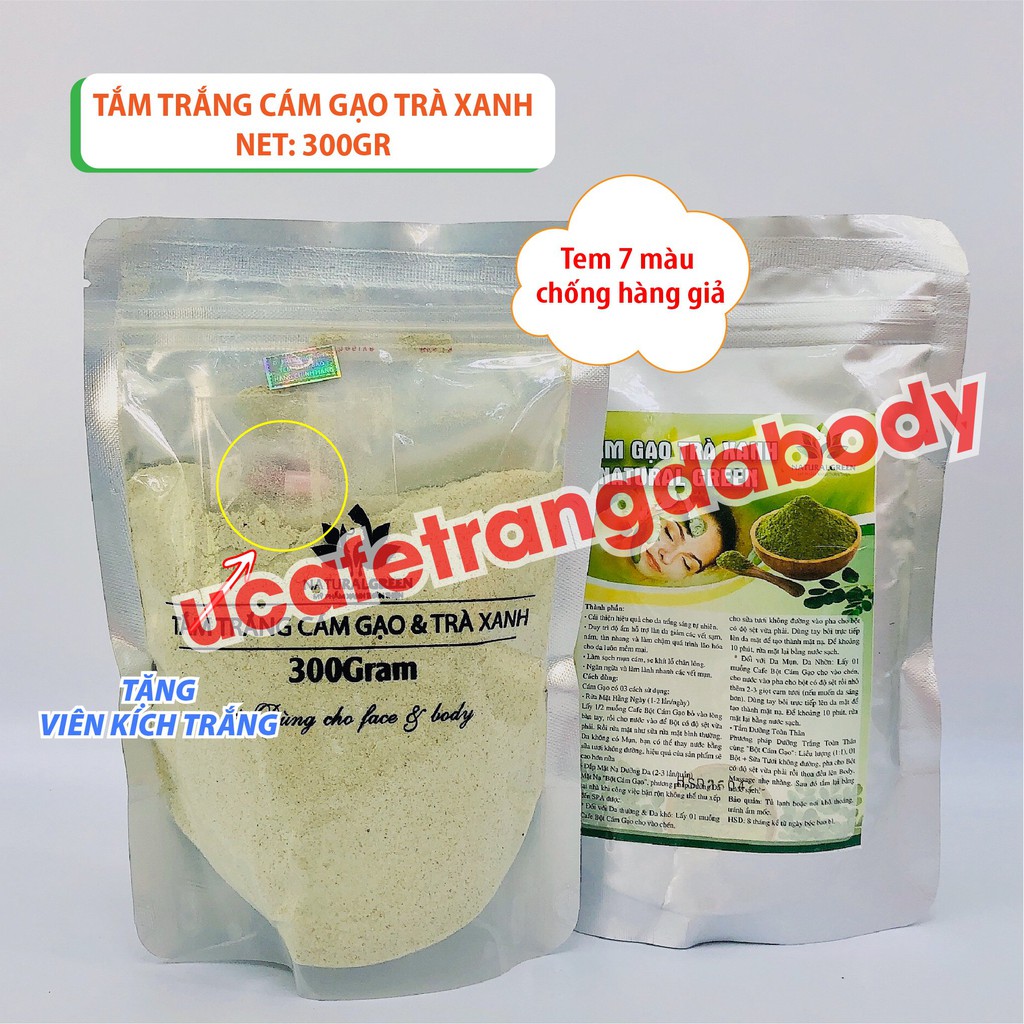 Gói 300gr ủ trắng trà xanh,tắm trắng cám gạo trà xanh,đắp mặt dưỡng da dùng cả cho face & body hàng chính hãng