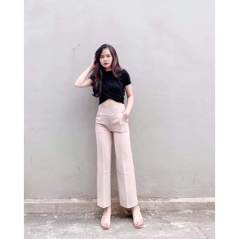 Quần ống rộng lưng cao vải mềm - Quần Culottes Khóa Hông Nữ- Quần suông ống rộng cạp cao, sớ zip màu ĐEN | BE